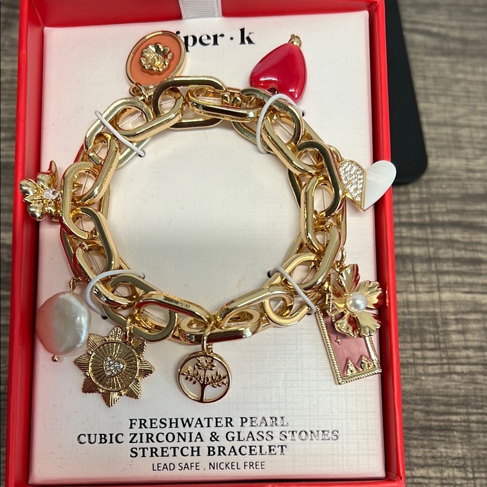 Piper Gold and Red Statement Chain-Link Bracelet - Picture 6 of 6